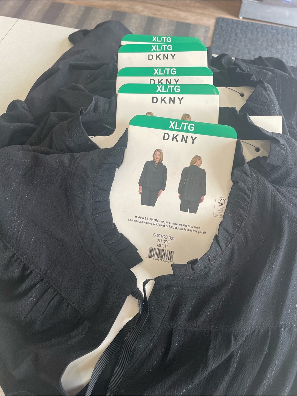 DKNY Black Ruffled Neck Tie-Front Blouse XL (Lot)